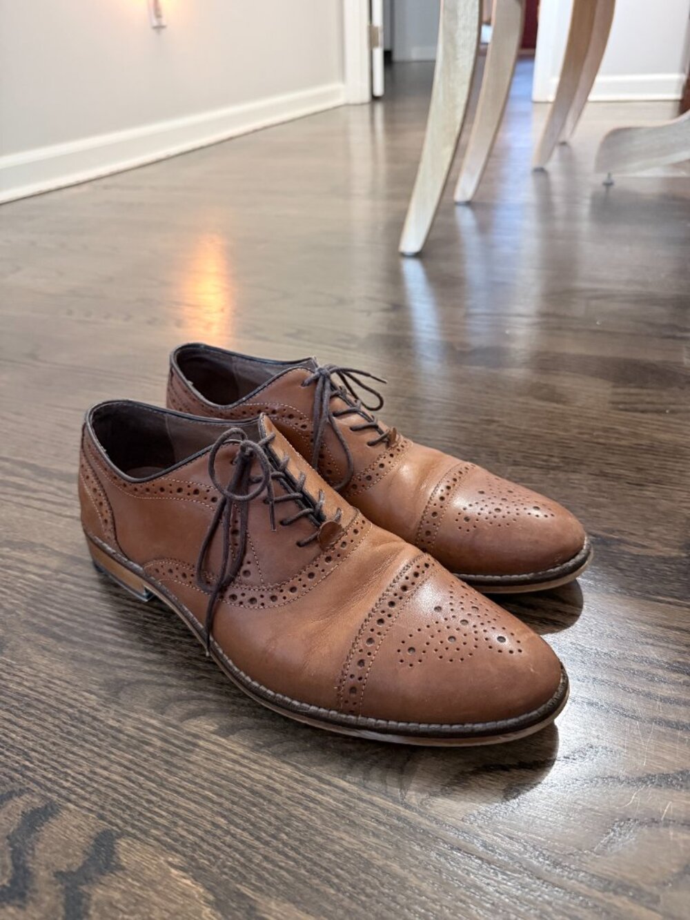 Ashton Grey Brown Leather Wingtip Oxford Dress Shoes – Size 11